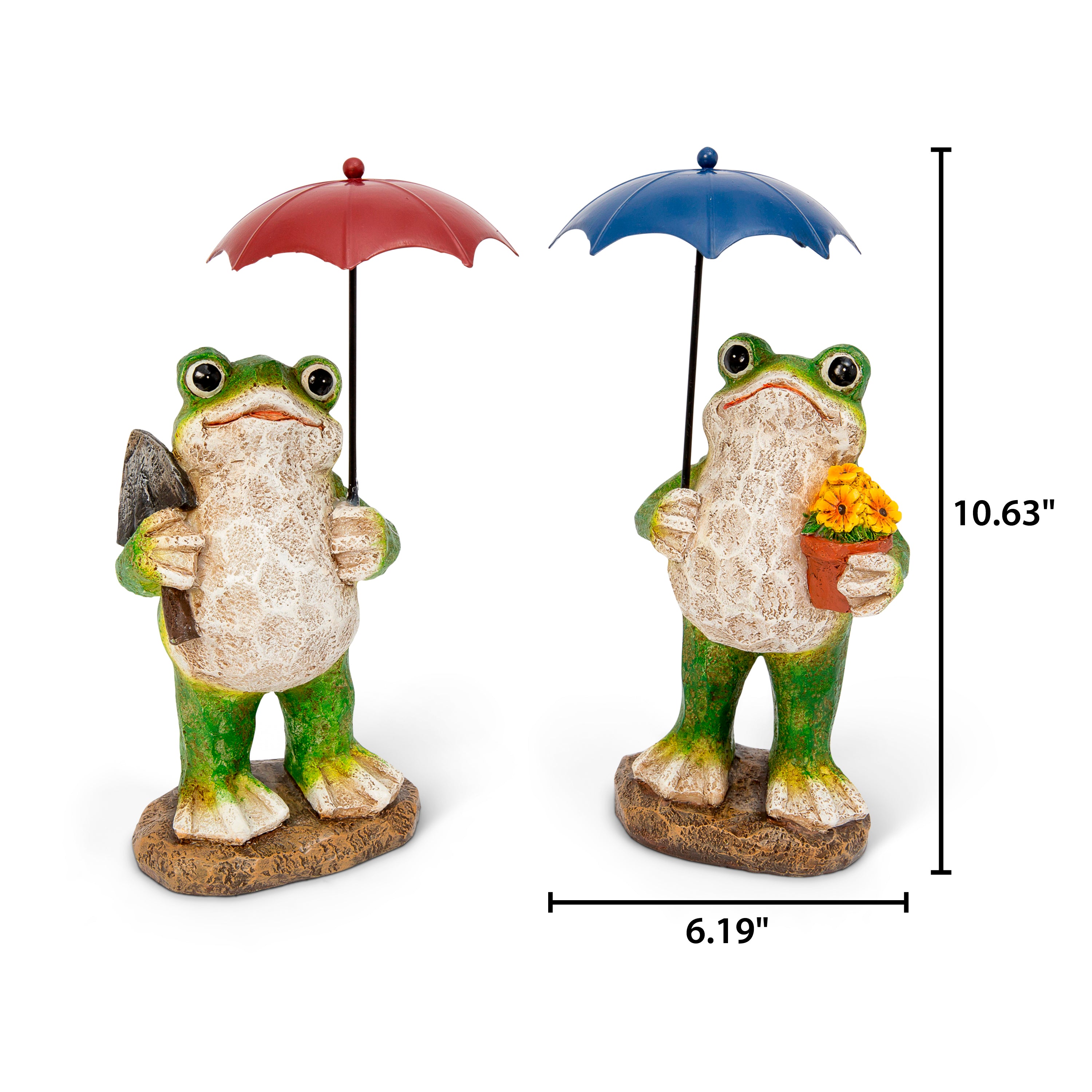 10.6 in. Resin Umbrella Frog Figurine, set of 2